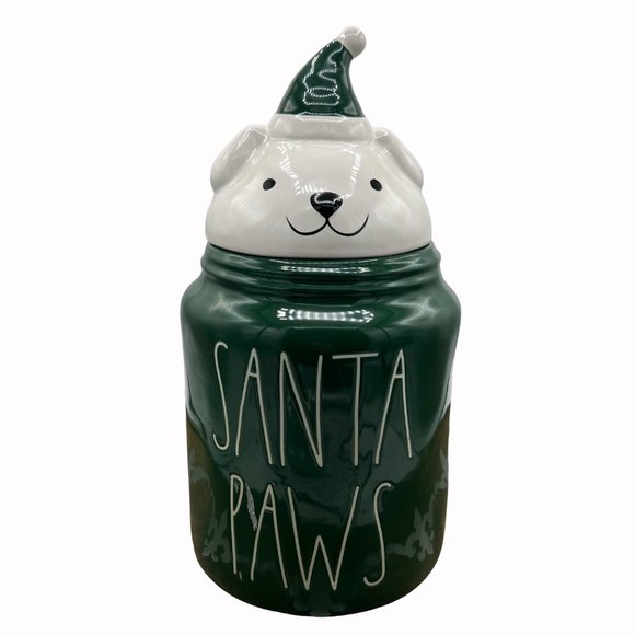 Rae Dunn by Magenta Green Santa Paws Christmas Treat Canister Container Puppy Li - Picture 1 of 11